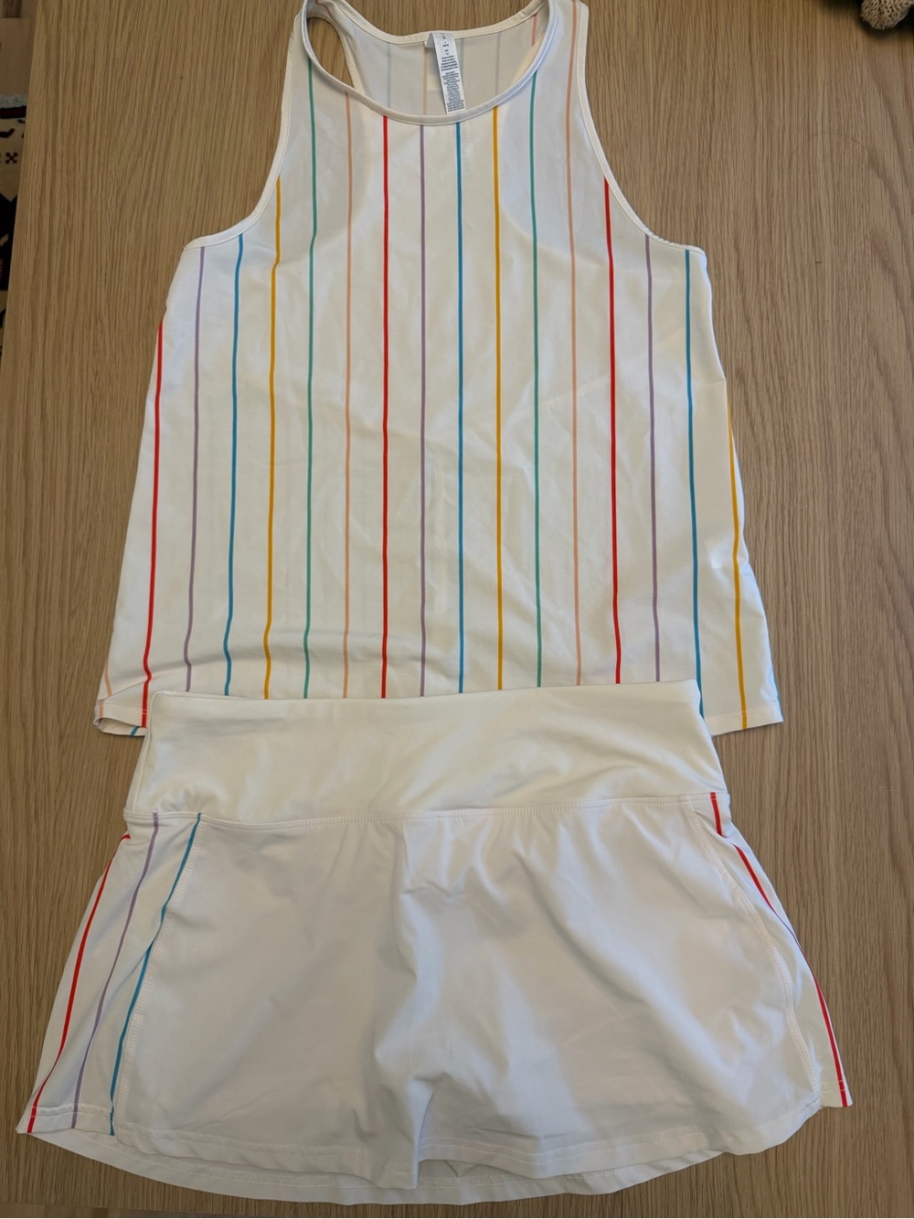 Fila White Tank and Skort Set with Rainbow Pinstripes
